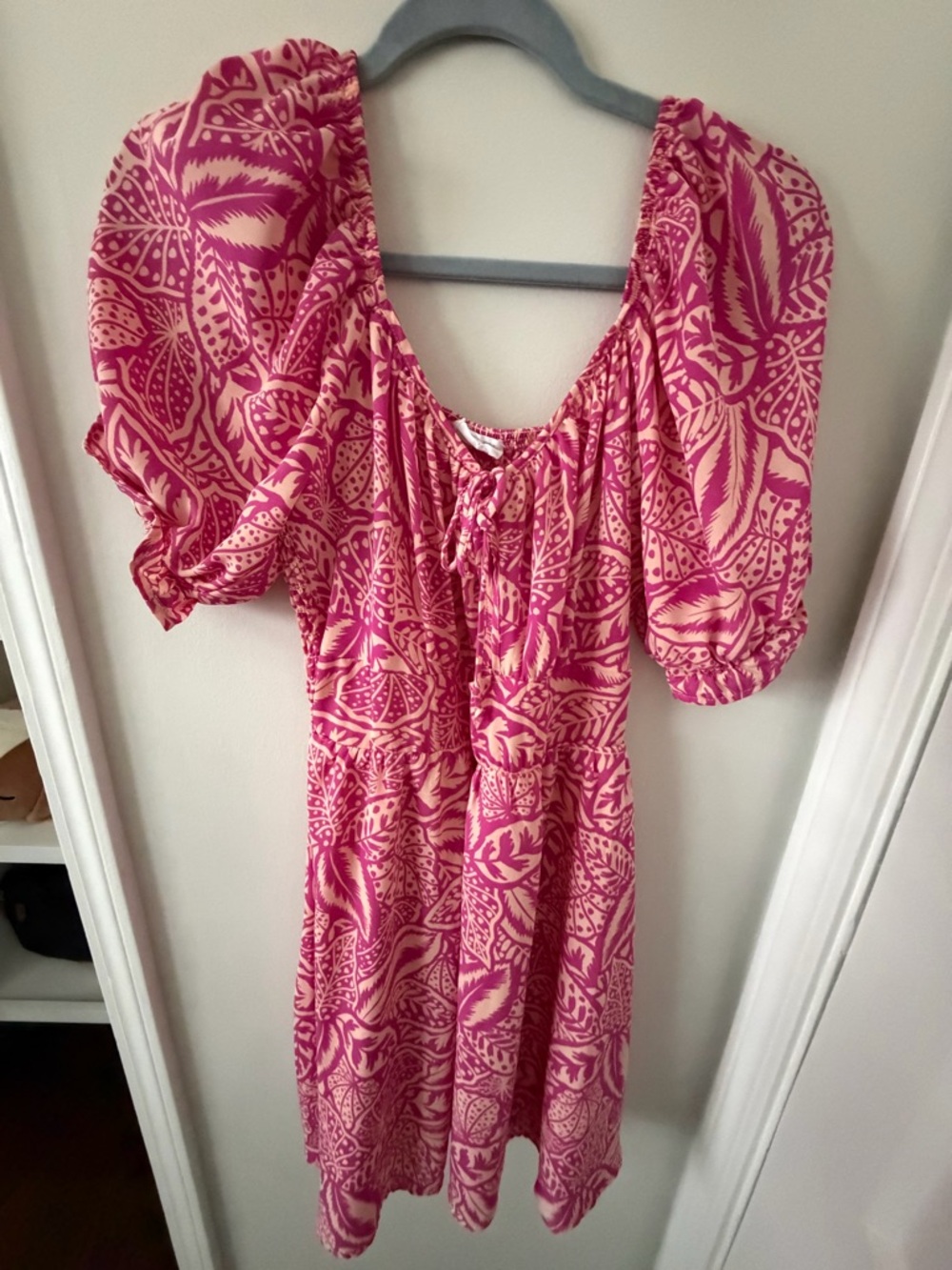 Sienna Sky Pink Patterned Mini Dress with Puff Sleeves
